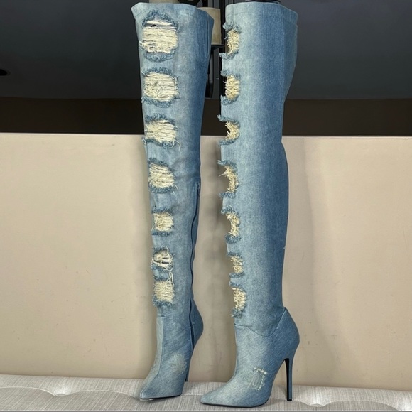 Priveleged Matheson Denim Thigh High Boots Size 6 - Picture 1 of 11